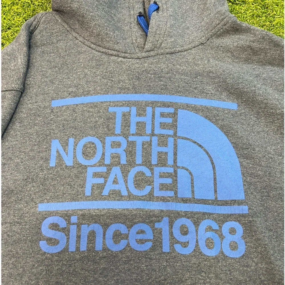 The North Face Mens XXL Gray Blue Logo Since 1968 Pullover Hoodie Sweatshirt
